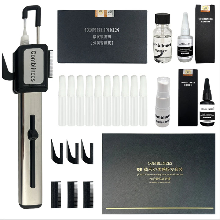Comblinees Salon Grade Hair Extension Tool Set Fast Curing Agent for Comb Line System No Trace Extensions Easy Application Kits