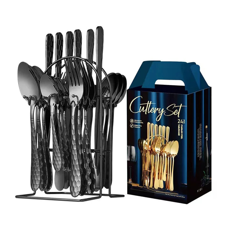 Hammer Pattern Flatware Set – 24 Pcs Knife Fork Spoon