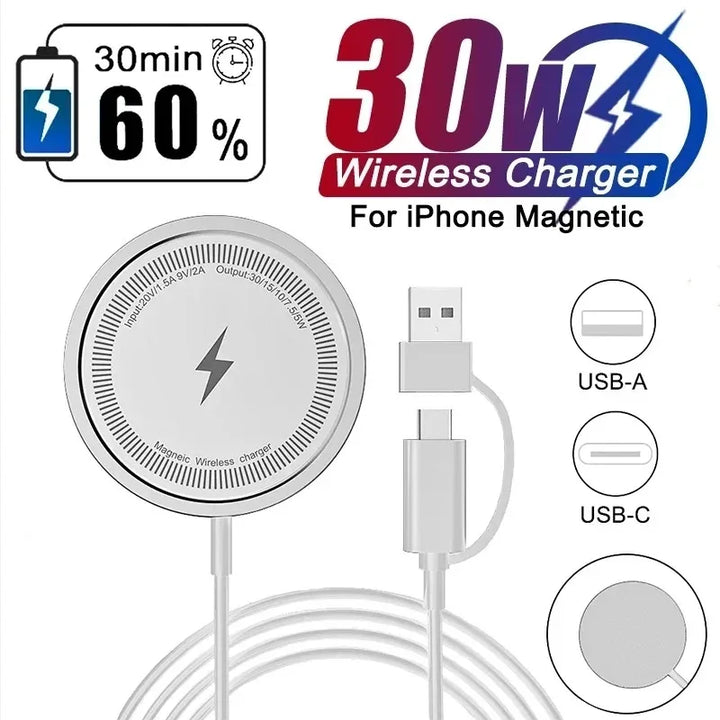 VIKEFON 30W Magnetic Wireless Charger – iPhone, Type-C