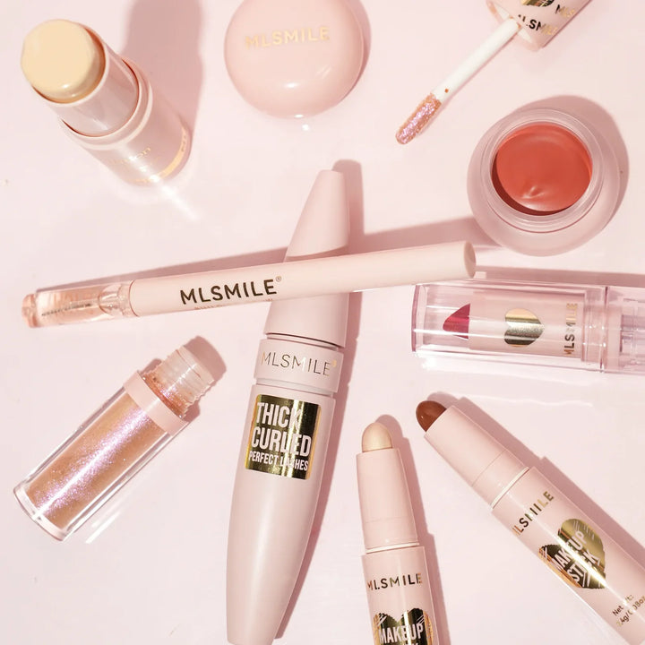 Face Makeup Set Portable Travel Size Lip Mud Mascara Blush Eyeliner Eyeshadow Contour Stick Highlighter Foundation Eyebrow Pen