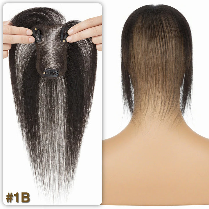 S-noilite 8x11cm Human Hair Toppers Hand-woven Single Knot Women Topper Natural Hair Wigs With Bangs Center Part Lace Hairpiece