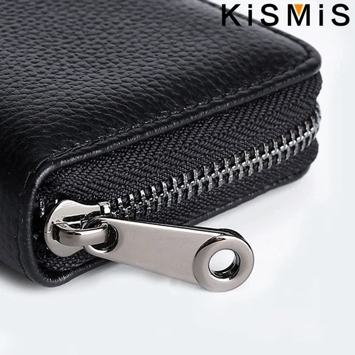 Unisex Genuine Leather Card Holder – Compact with Zipper