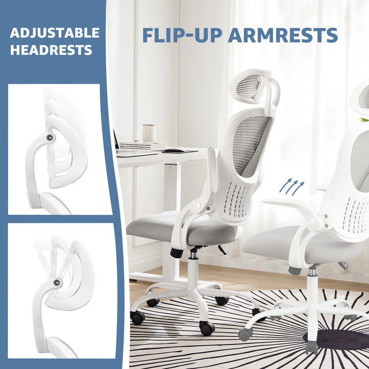 Ergonomic Office Chair with Mesh Backrest – Flip-Up Armrests, Adjustable Headrest, and Lumbar Support for Home Office Comfort