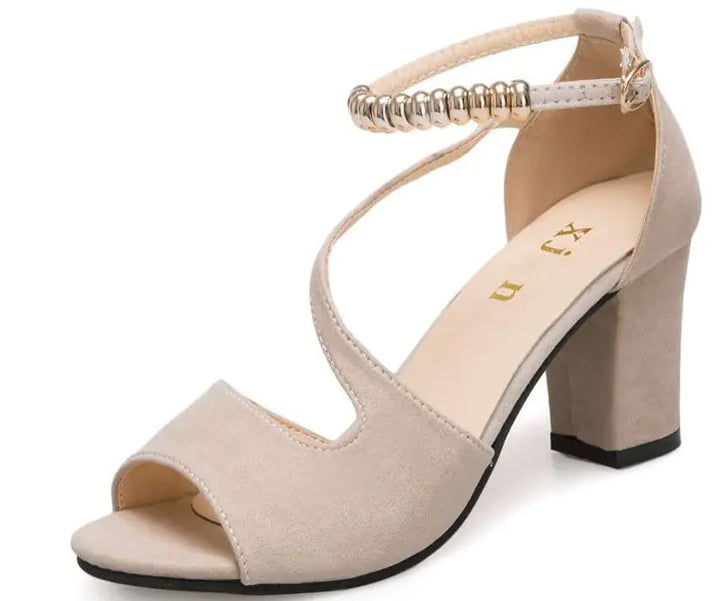 Women’s Fashion Block Heel Sandals – Mid Heel with Adjustable Buckle | Chic & Comfortable